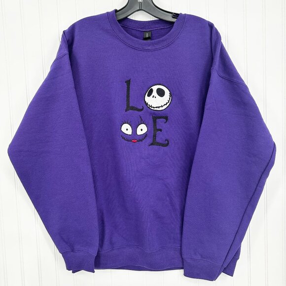 Nightmare Before Christmas Jack Sally LOVE Embroidered Adult Crewneck Sweatshirt - Picture 1 of 5
